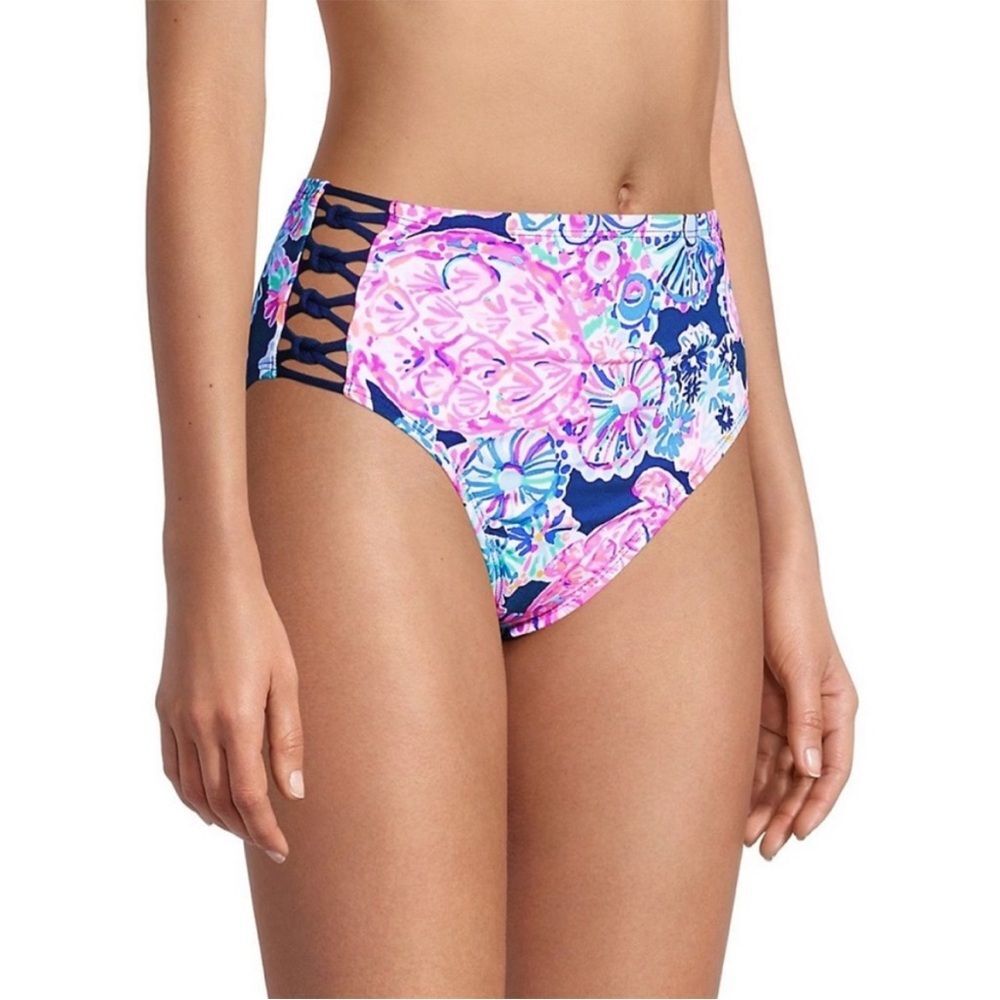 Lilly Pulitzer Rumy Bikini Bottom, Lattice Sides, High Waist, Turtle Amazement